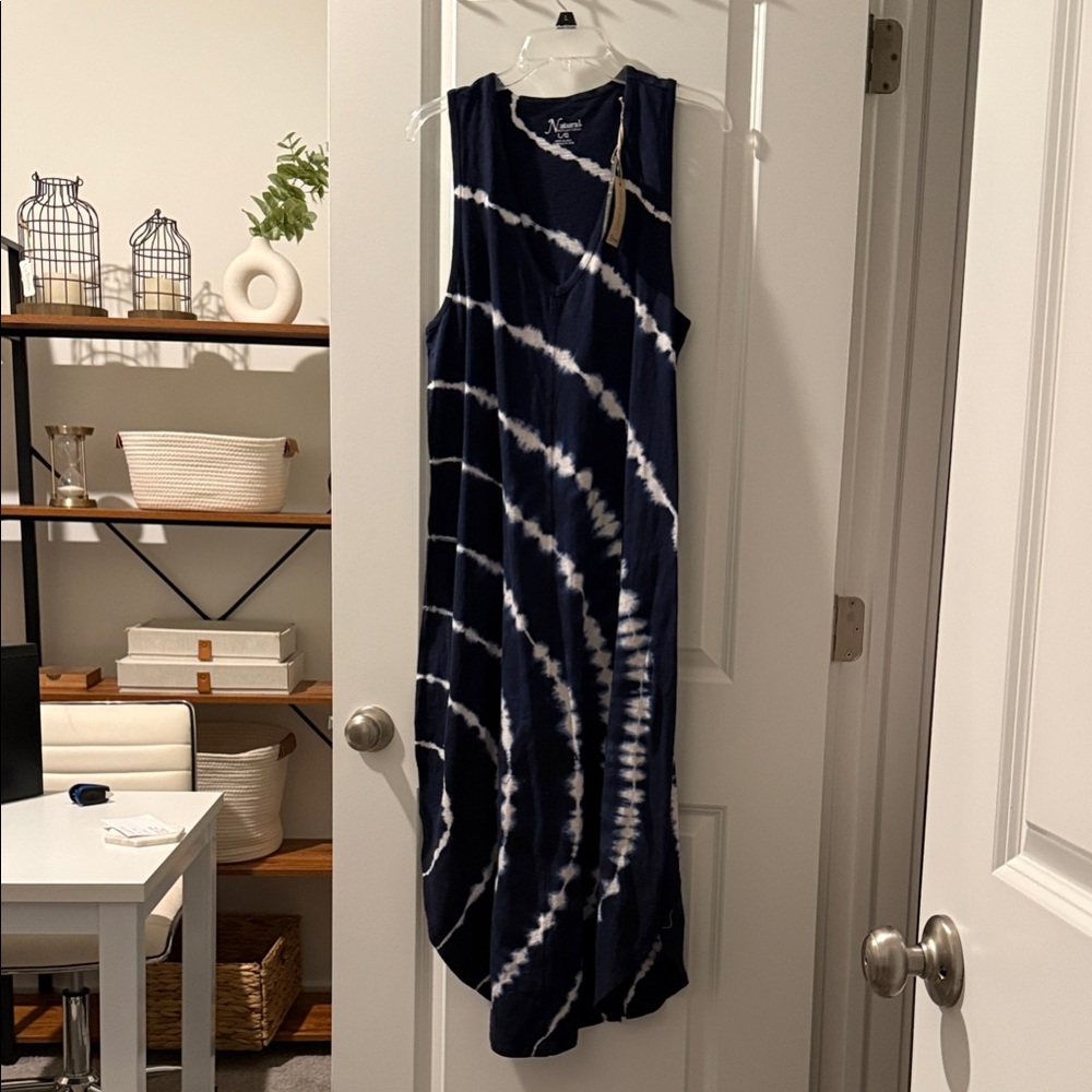 Natural Reflections Navy and White Spiral Midi Dress
